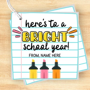 Printable Marker Gift Tag for Teacher, Here's to a bright school year, Highlighter Gift Tag, Gift for Staff, Gift from PTO, Instant Download