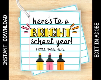 Printable Marker Gift Tag, Bright School Year, Teacher Staff Gift (Instant Download)