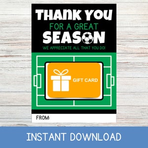 Druckbare Fußball Geschenk Kartenhalter, Geschenk für Trainer, Ende der Saison, Danke für eine tolle Saison, Fußball Trainer Geschenk, Sofort Download