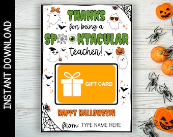 Halloween Teacher Gift Card Holder, Spooktacular Printable (Digital Download)