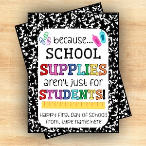 Printable School Supplies Gift Tag, Back to School Gift Idea, School Supplies Aren&#39;t Just for Students, Teacher Gift Tag, Instant Download