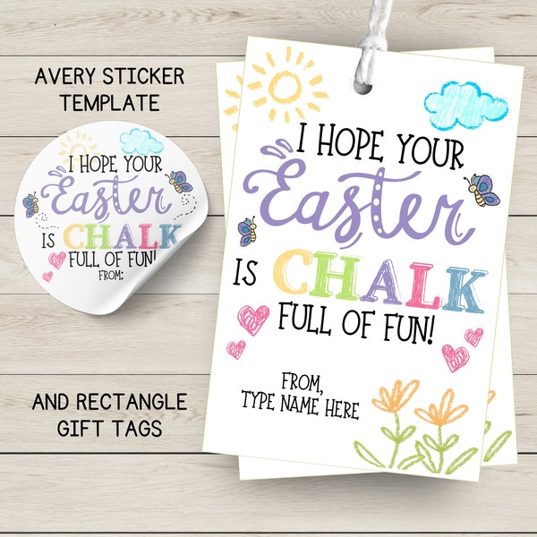 Printable Chalk Gift Tag for Easter, Chalk Full of Fun, Easter Gift Tags, Favor Tags, Stickers, Easter Treat for Kids, Instant Download