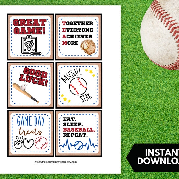 Druckbare Baseball-Leckerei-Tags, Spieltags-Leckereien, Team-Snacks, Spieltags-Tags, tolle Spiel-Viel-Luck-Baseball-T-Ball-Team-Tags, sofortiger Download