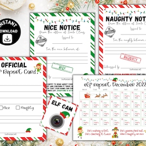Printable Christmas Elf Bundle, Report Card, Naughty or Nice Reports & Calendar, Editable Elf Report, Surveillance Cameras, Instant Download