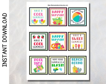 End of School Year Printable Gift Tags, Pool, Beach, Popsicle, Watermelon, Beach Ball, Happy Summer Tags, Summer Gifts, Instant Download