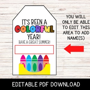 Printable End of the School Year Crayon Gift Tag for Students or Class ...