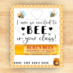 Printable Teacher Gift Tag for Chapstick, Back to School, First Day of School, Excited to be in your class, Lip Balm Tag, Instant Download