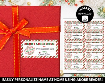 Printable Christmas Gift Labels from Santa, Personalized Stickers (Instant Download)