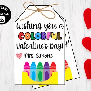 Printable Crayon Valentine&#39;s Day Tags, Have a Colorful Valentine&#39;s Day, Crayon Tags for Classroom Valentines, Student Gift, Instant Download
