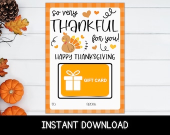 Thanksgiving Gift Card Holder: Editable Thank You Card (Instant Download)