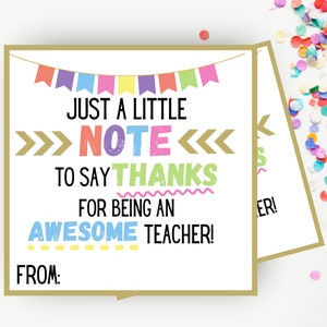 Etiqueta de regalo de notas adhesivas de agradecimiento al maestro imprimible, regalo del maestro, nota para decir gracias, idea de regalo de notas adhesivas, descarga instantánea editable