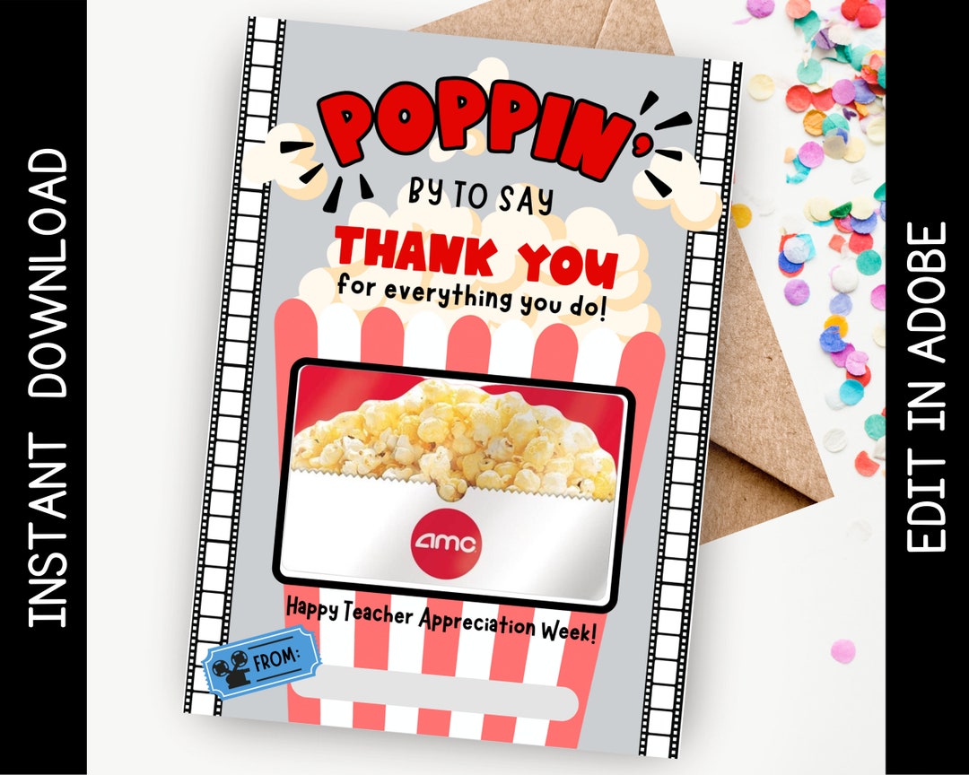 Printable Movie Theatre Gift Card Holder, Teacher Appreciation Week ...