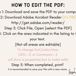 May include: A step-by-step guide on how to edit a PDF file using Adobe Acrobat Reader. The guide includes instructions on downloading the software, opening the PDF, editing text, and changing font, colour, and size. It also mentions that not all areas are editable and recommends saving the file with a new name after editing.