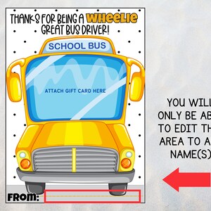 Printable Bus Driver Gift Card Holder, Bus Driver Appreciation, Wheelie ...