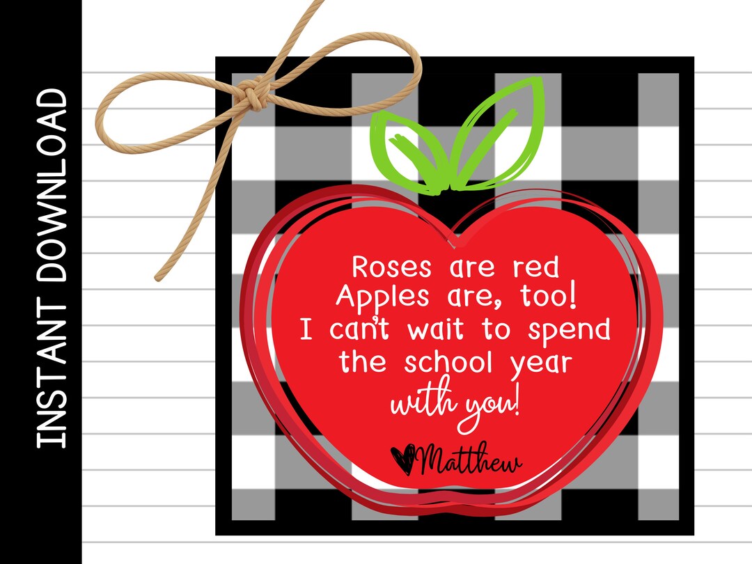 Printable Apple Gift Tag for Back to School First Day of - Etsy