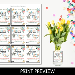 Printable Teacher Appreciation Flower Gift Tag, Teacher Gift Idea ...
