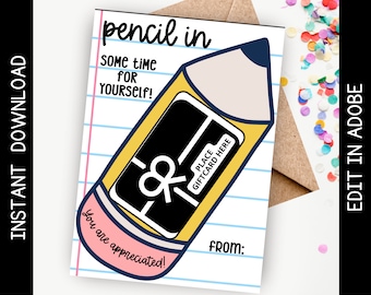 Teacher Appreciation Gift Card Holder: Pencil Design (Editable PDF)