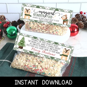 Wydrukuj Magic Reindeer Food Bag Topper, Etykieta z instrukcjami dotyczącymi jedzenia dla reniferów, Tradycja Wigilii, Etykieta na torbę z jedzeniem, Natychmiastowe pobieranie