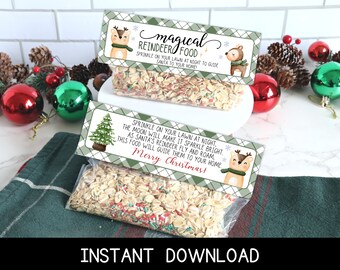 Printable Magic Reindeer Food Bag Topper, Reindeer Food Instructions Tag, Christmas Eve Tradition, Food Bag Label, Instant Download