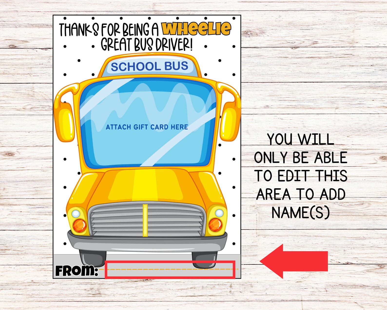 Printable Bus Driver Gift Card Holder, Bus Driver Appreciation, Wheelie ...