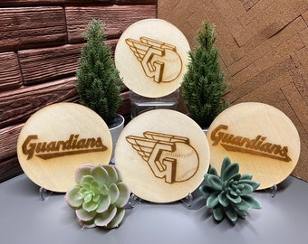 Cleveland guardians coaster set, wooden burned coasters with epoxy resin coating, great gift for guardians fans
