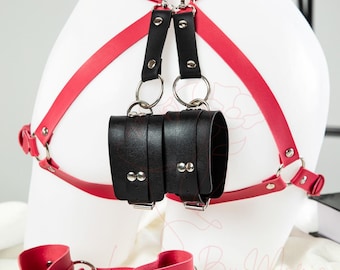 Leather Booty Harness with Handcuff, Leather Leg Harness, Harness Lingeries, Harness for Women, Harness Belt