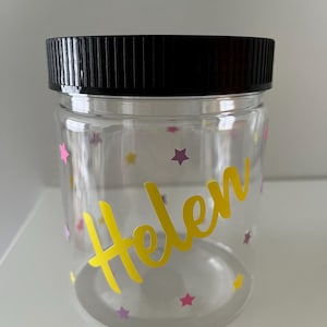 Personalised coin jar/ plastic savings jar/ money bank/ piggy bank/ Football themed coin jar/ Football gifts