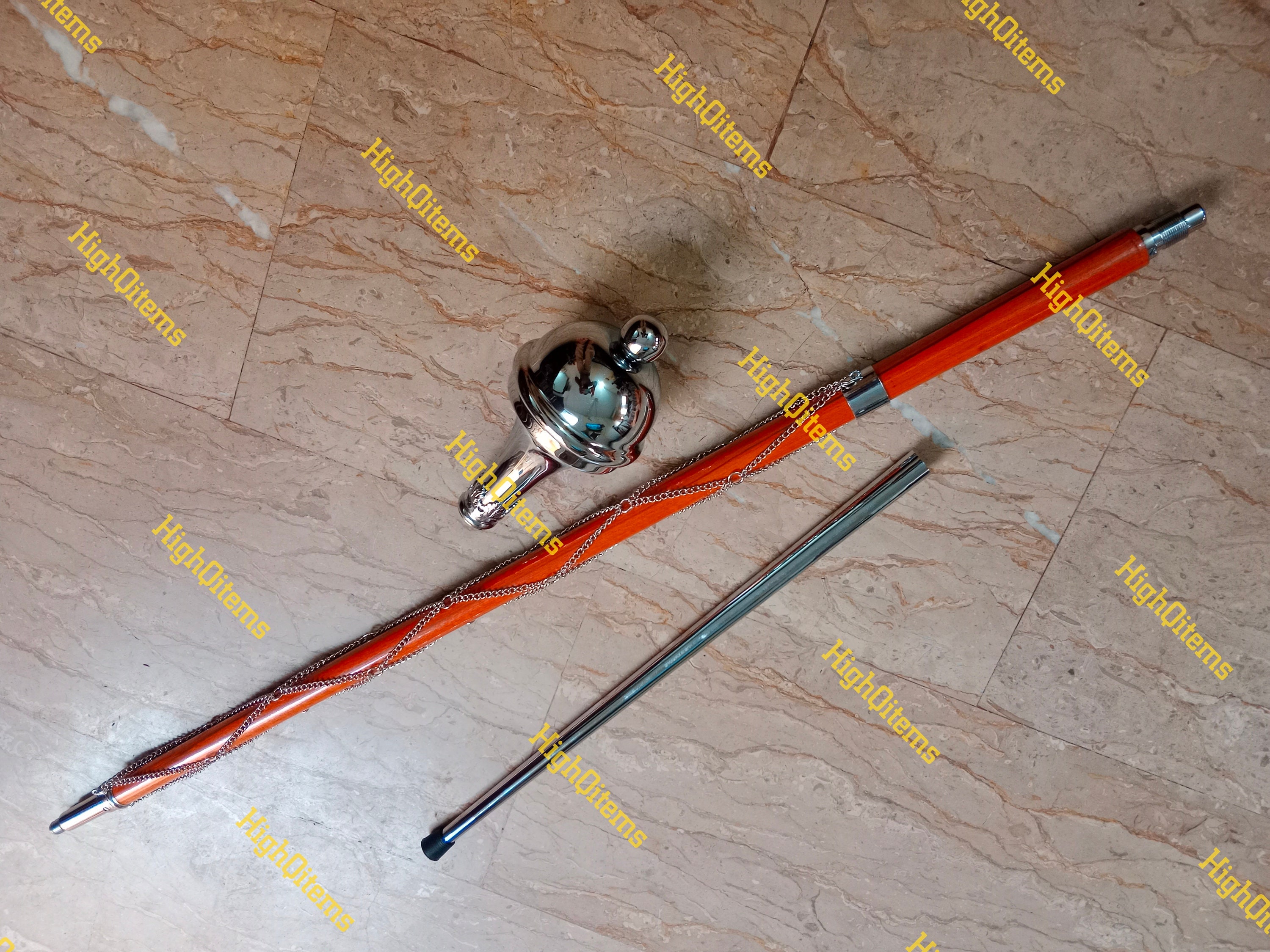 Drum Major Mace Stave Removable Chrome Head Ball Top Any Colour Shaft ...