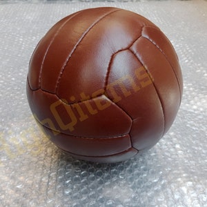 2 x Vintage soccer footballs ball 32 and 16 brown colour panels made with real leather Handmade image 8