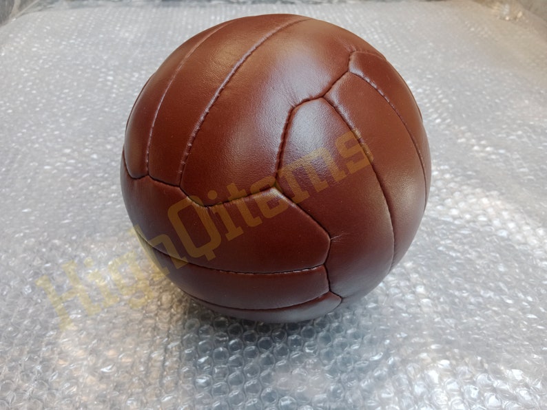 2 x Vintage soccer footballs ball 32 and 16 brown colour panels made with real leather Handmade image 8