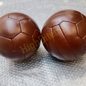 2 x Vintage soccer footballs ball 32 and 16 brown colour panels made with real leather Handmade image 4