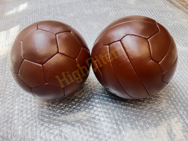 2 x Vintage soccer footballs ball 32 and 16 brown colour panels made with real leather Handmade image 4