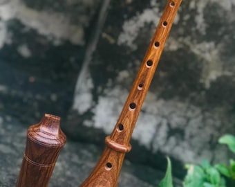 Handmade Rosewood RAUSCHPFEIFE Small Medieval Wooden Shawm Instrument with Two Reed