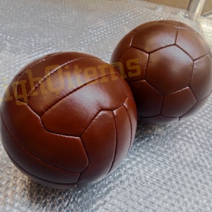 2 x Vintage soccer footballs ball 32 and 16 brown colour panels made with real leather Handmade image 1