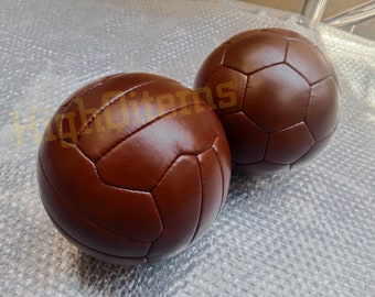 2 x Vintage soccer footballs ball 32  and 16 brown colour panels made with real leather Handmade