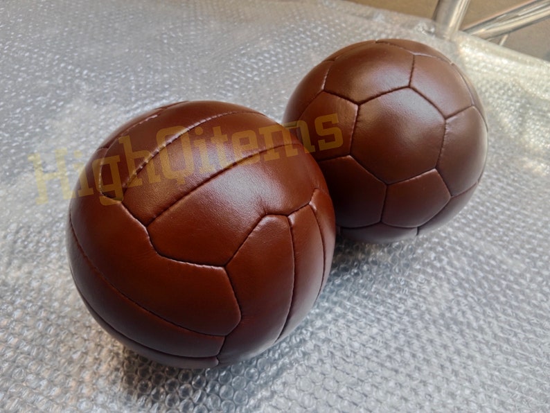 2 x Vintage soccer footballs ball 32 and 16 brown colour panels made with real leather Handmade image 1