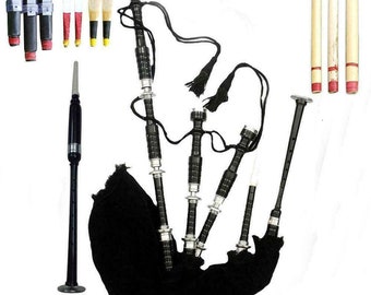 Highland Rosewood Bagpipe Full Silver Mounts Black Cover With Bag & Tutor Book