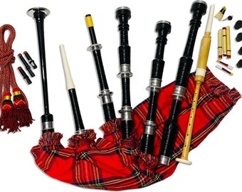 Scottish Bagpipe ROYAL STEWART TARTAN Rosewood Black Finish Silver Mounts