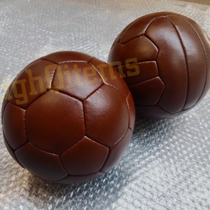 2 x Vintage soccer footballs ball 32 and 16 brown colour panels made with real leather Handmade image 2