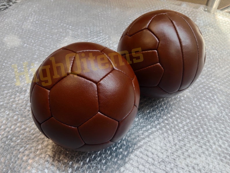 2 x Vintage soccer footballs ball 32 and 16 brown colour panels made with real leather Handmade image 2