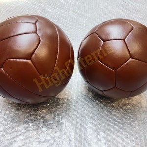 2 x Vintage soccer footballs ball 32 and 16 brown colour panels made with real leather Handmade image 6
