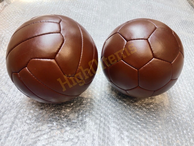 2 x Vintage soccer footballs ball 32 and 16 brown colour panels made with real leather Handmade image 6