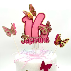 Butterfly Topper - 3D butterfly Cake Topper - Age cake topper - Personalized Glitter Name Cake Topper - Butterfly Birthday Party Cake