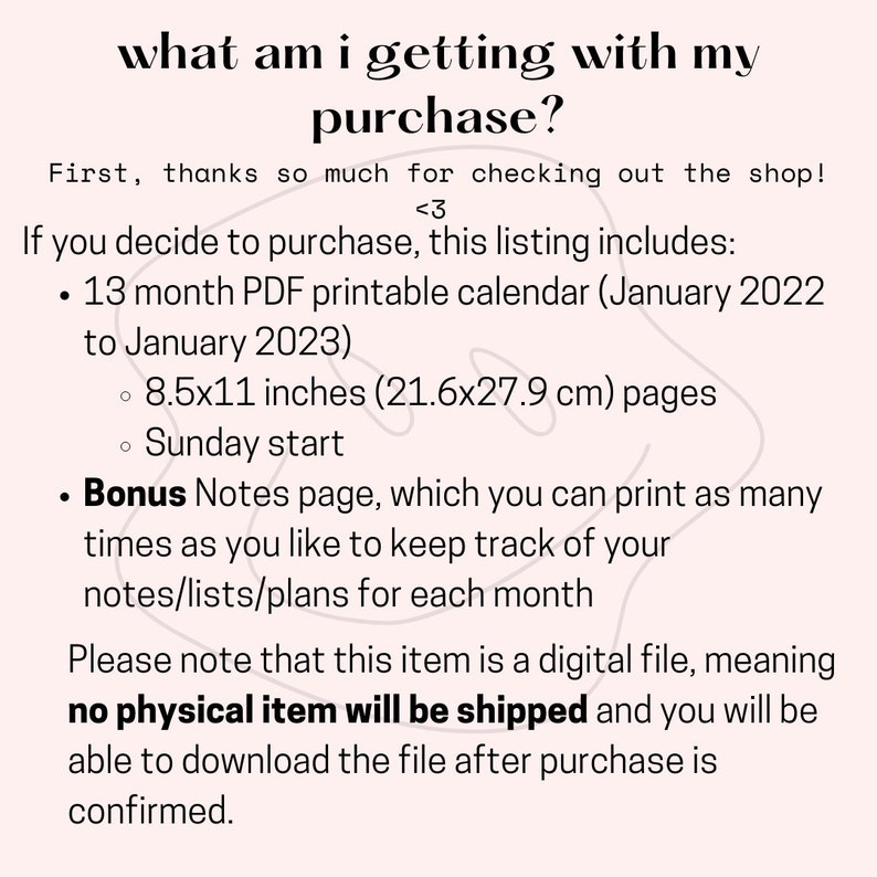 2022 Jan 2023 PRINTABLE CALENDAR Instant PDF Download | Etsy