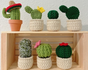 Cactus Succulent with Flower Sombrero Hat Clay pot Car Mirror Ornament Prickly Pear Fake House Plant Home Decor Handmade Crochet Garden Gift