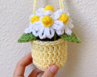 Daisy Chamomile Car Plants Hanging Flowers Rear Mirror Ornament Accessories Fake Plant Home Decor Handmade Crochet Gift Small custom