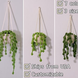 Maceta colgante de perlas para coche, suculenta, adorno para espejo de coche, plantas falsas, decoración para el hogar, regalo de ganchillo hecho a mano, personalizado