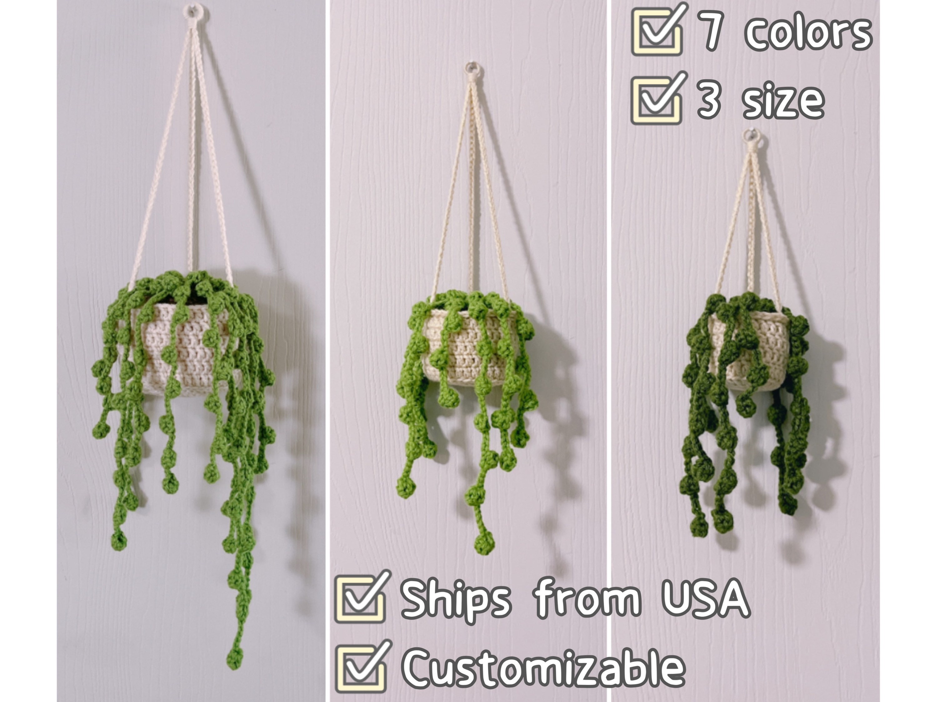9 String of Pearls Crochet Patterns for Hanging Plants, Mini Pots, and Car Charms 4 String of Pearl Car Hanging Plant Succulent Planter Car