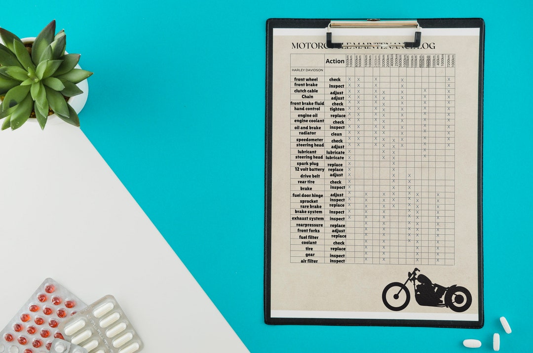 Motorcycle Maintenance Log, Motorcycle Maintenance, Printable Trip