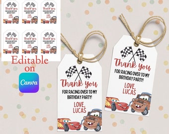 Cars Thank You Tags, Lightning Birthday Favor Tags, Mcqueen Birthday ...